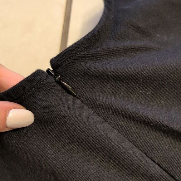 Eileen Fisher Black Cap Sleeve Zip Front Ponte Lantern Jumpsuit Size L - Picture 4 of 10